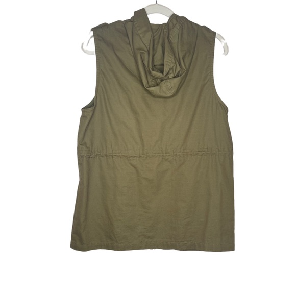 Zenana Outfitters Olive Green Sleeveless Hooded Cargo Utility Drawstring Vest L - Picture 2 of 5